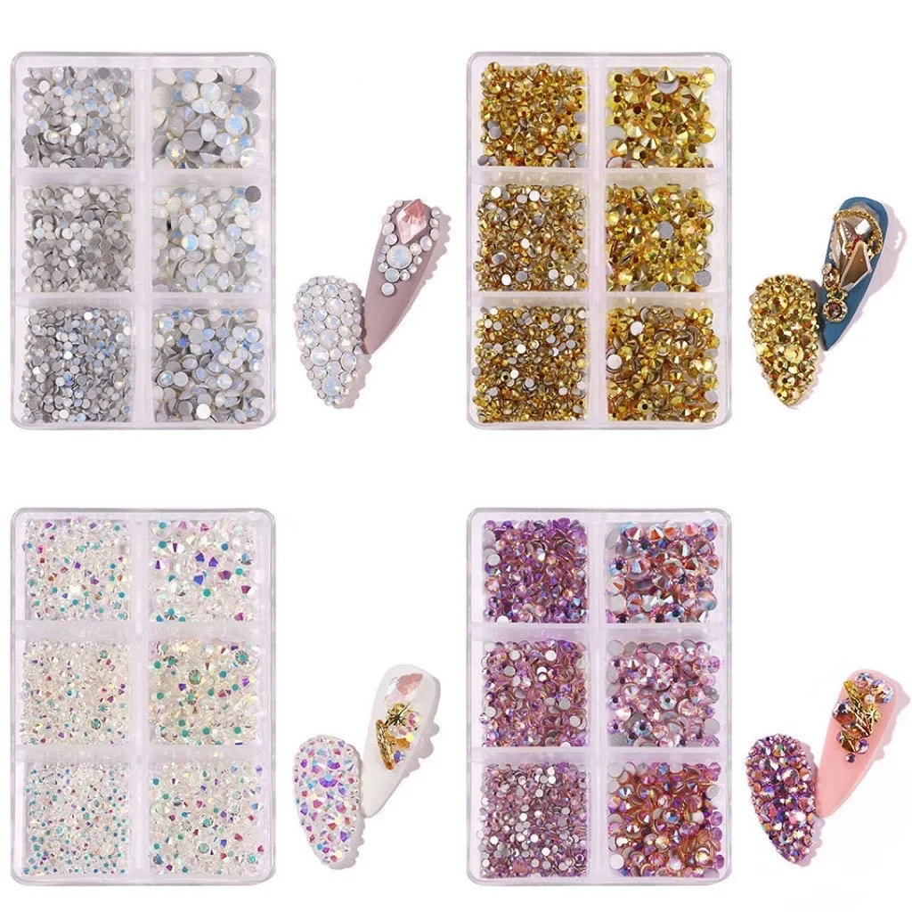 New Nail Accessories Multi Sized Nail Rhinestones DIY Crystal Flatback Aurora Effect Rhinestone decoration kit Nail Art