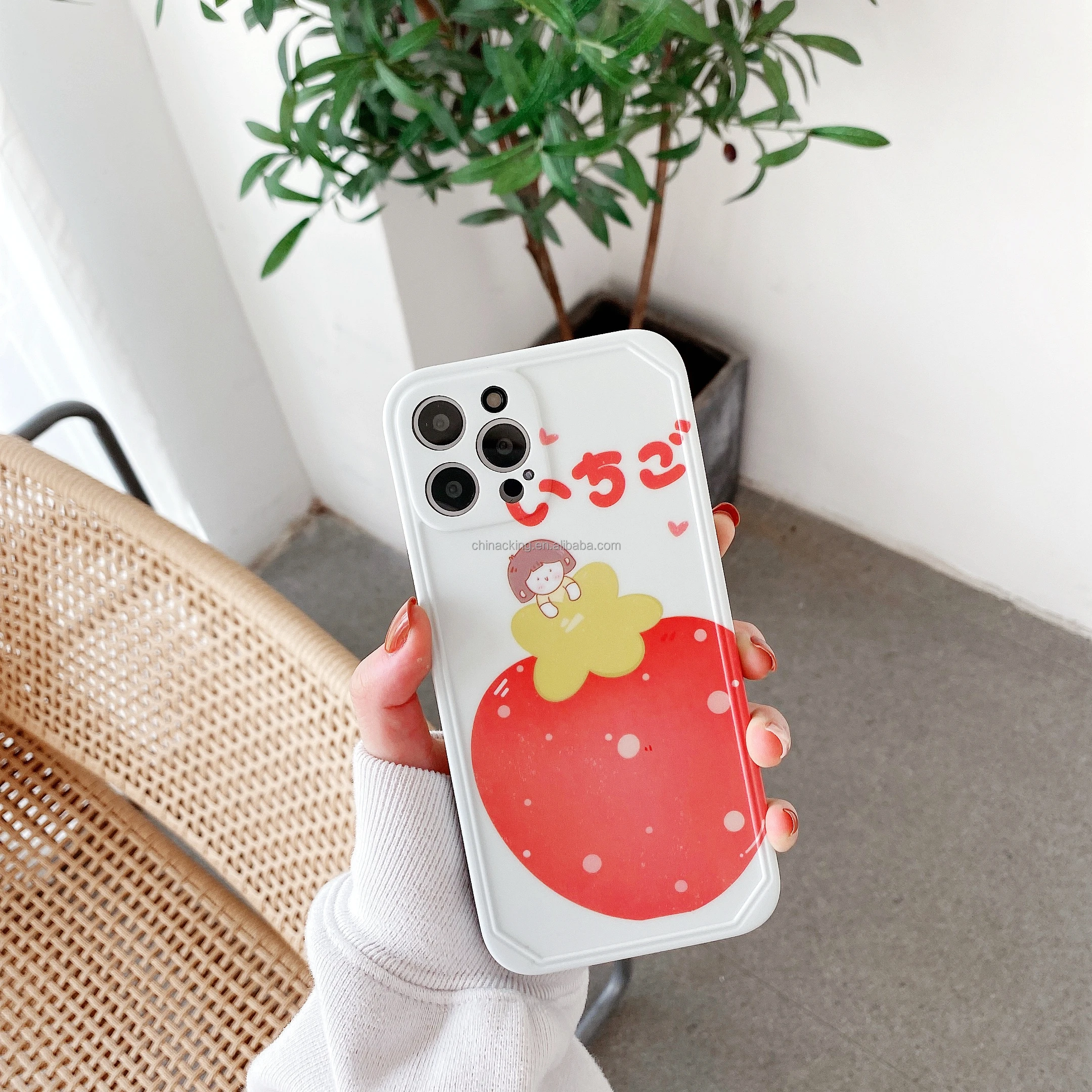 Симпатичный чехол для телефона с клубничкой iPhone 11 12 Pro Max X XR XS 7 8 Plus мобильного фоторамкой