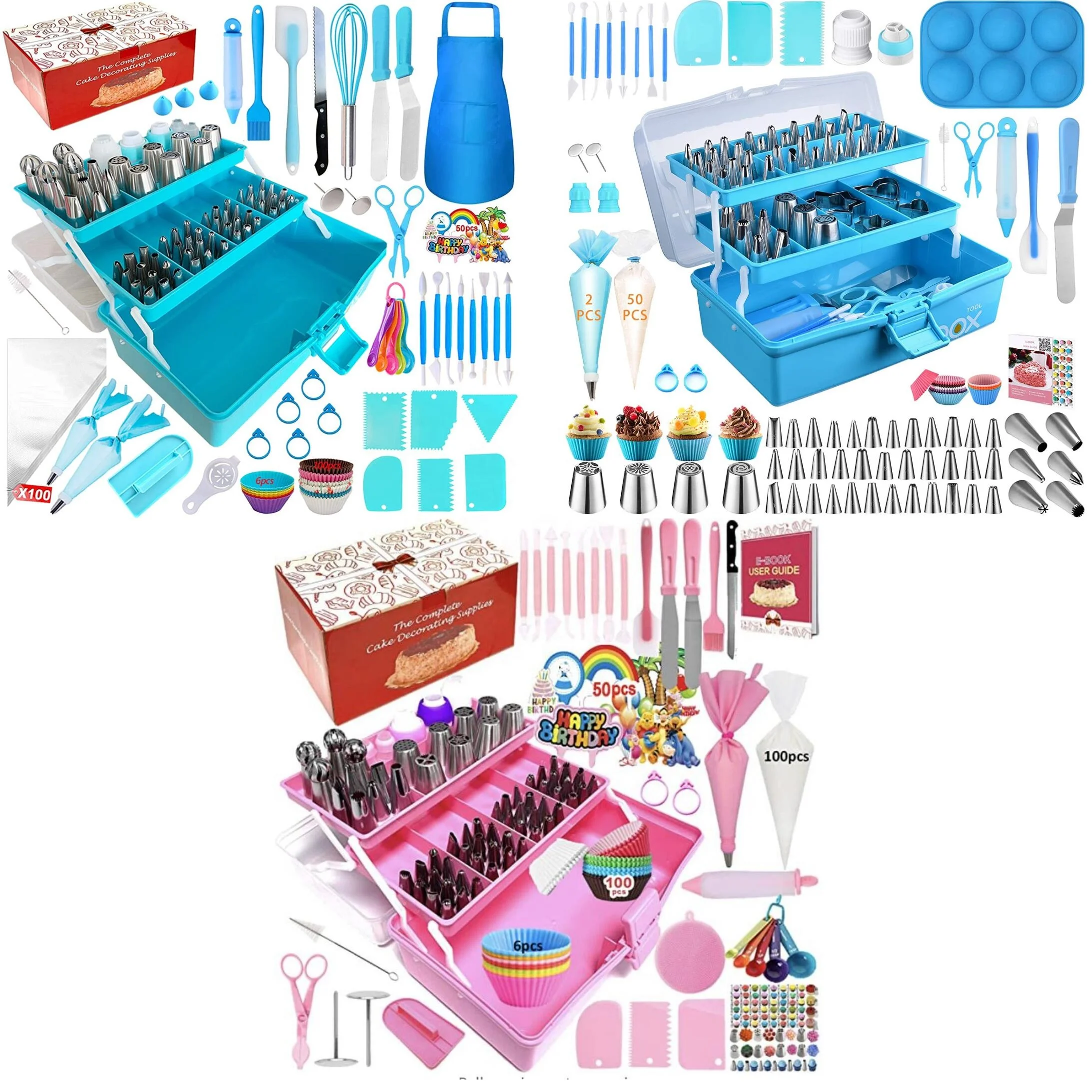  Cake Decorating Piping Bags and Tips Set with storage box cake mould kit Multi-Purpose 3-Layer