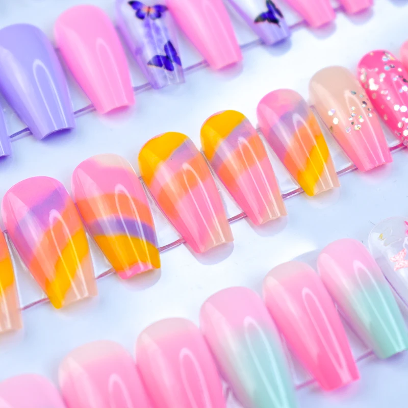 
flowers wheel gel false nails box-sized dried flow 24pcs high quality full cover false nails 