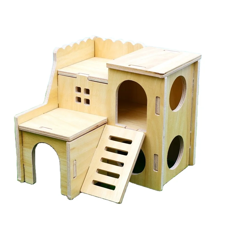 Wooden Hamster Nest Toy Hamster Squirrel Solid Wood Running Wheel Villa Decoration Landscape Toy