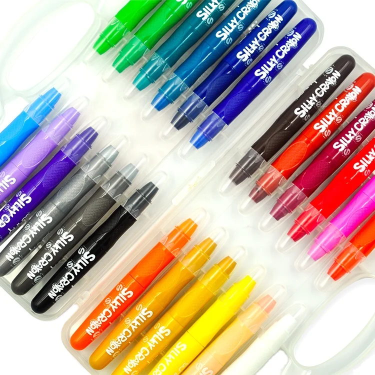 SUNNY 24 Colors non toxic OEM soft  big draw stationery markers sticks washable gel kids silky crayon for toddlers