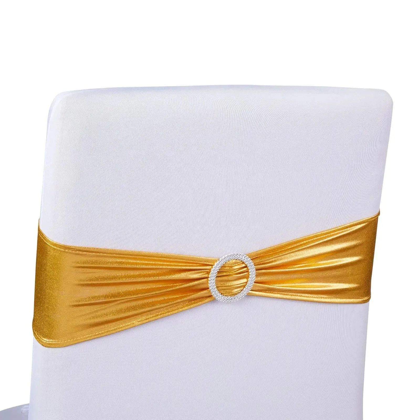 Hot Selling Spandex Wedding Sashes Gold Chair Sashes Chair Cover Stretch Band With Buckle Slider For Wedding Banquet Decoration