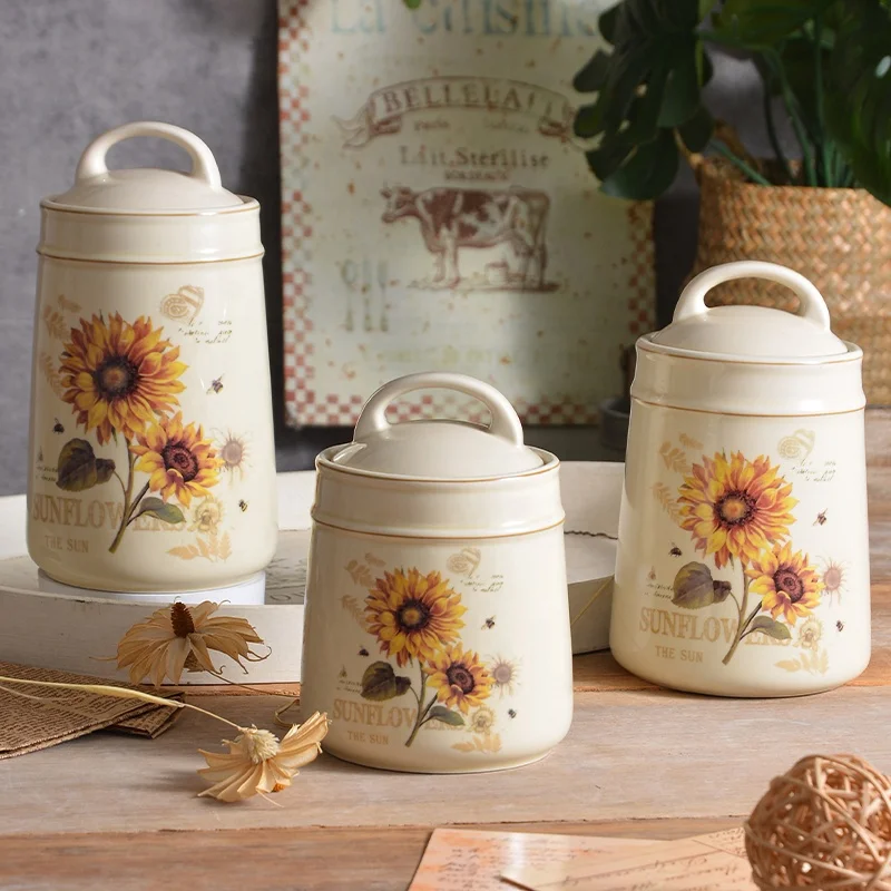 Cream Color Kitchenware Ceramic Food Storage Container Customized Design Canister Seal Coffee Tea Jar With Lid