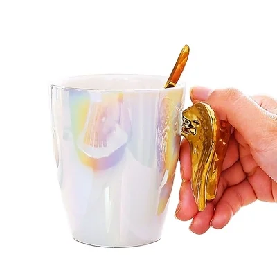 Creative Angel Ceramic Mugs with Lid Porcelain cup with pearl glaze