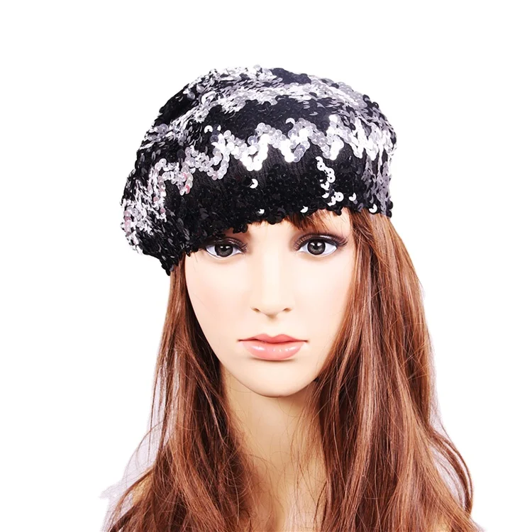 
 6 mm sequins hats women cap sequins beret fashion color paillette hat factory customized  