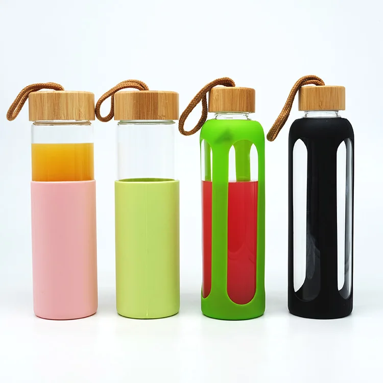 Oem Odm Bouteille цилиндр 750 мл 500 многоразовая стеклянная бутылка для воды питья с маркером времени деревянная крышка