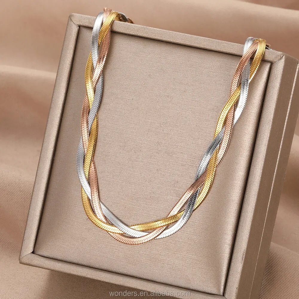 Gold Rose Gold Platinum Herringbone Chain Braid Choker Chain Necklace 38cm For Women