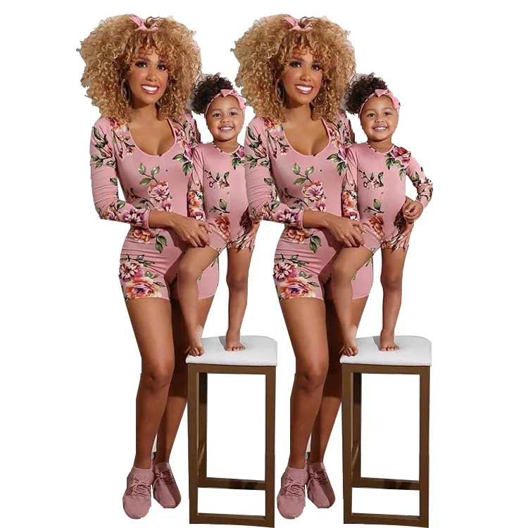  family look matching outfits clothes mum and daughter long sleeve floral twinning mommy me one piece