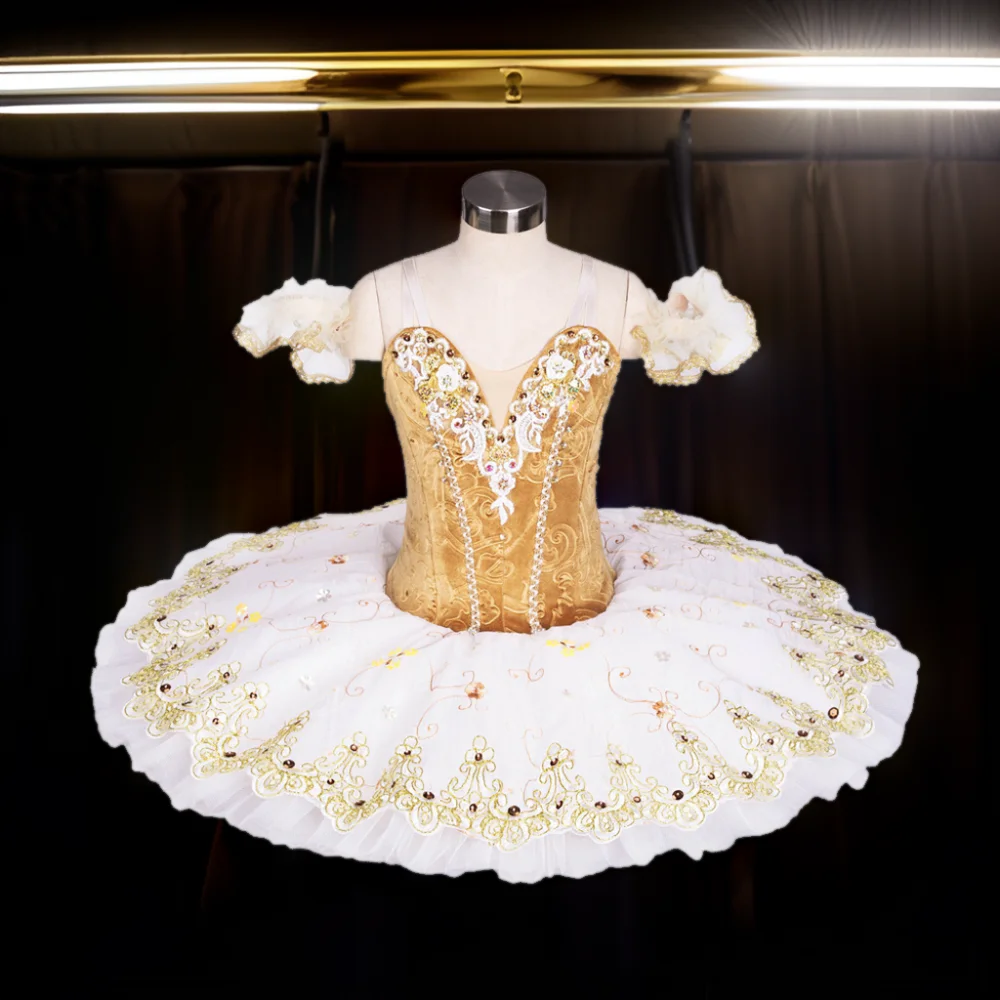 Professional Customized Ballet TUTUTU Raymond Variations Competition Performance Gauze Skirt White Gold Plate Skirt