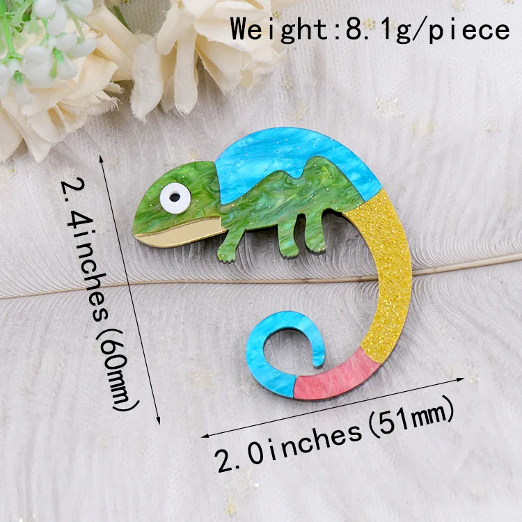 BHS066BH1039 New Design Large Lizard Fashion Jewelry Laser Cut Glitter Acrylic Chameleon Brooch