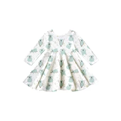 Girlymax 2022 koala bear lovely  pattern long sleeve knee length twirl baby girls Dresses