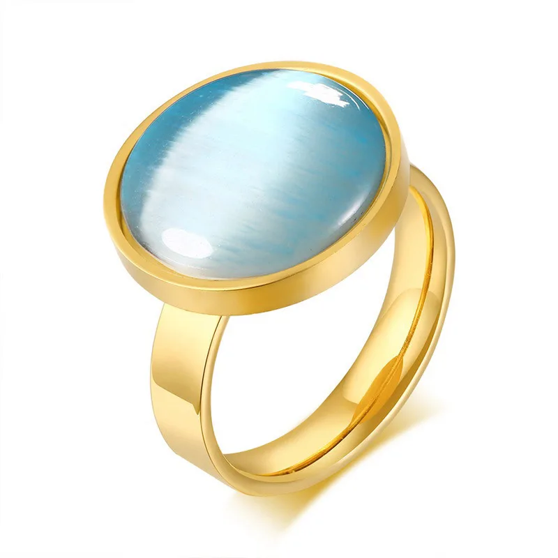 New arrival factory whoelsae Cross border hot selling three Colors available  Stainless Steel  blue gold opal ring fashion ring