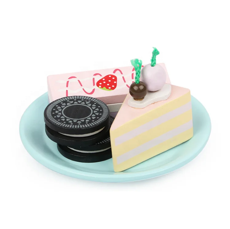 Kids pretend simulation game toy girls wooden play food 12 sets tote cake tea chocolate wood tea toys