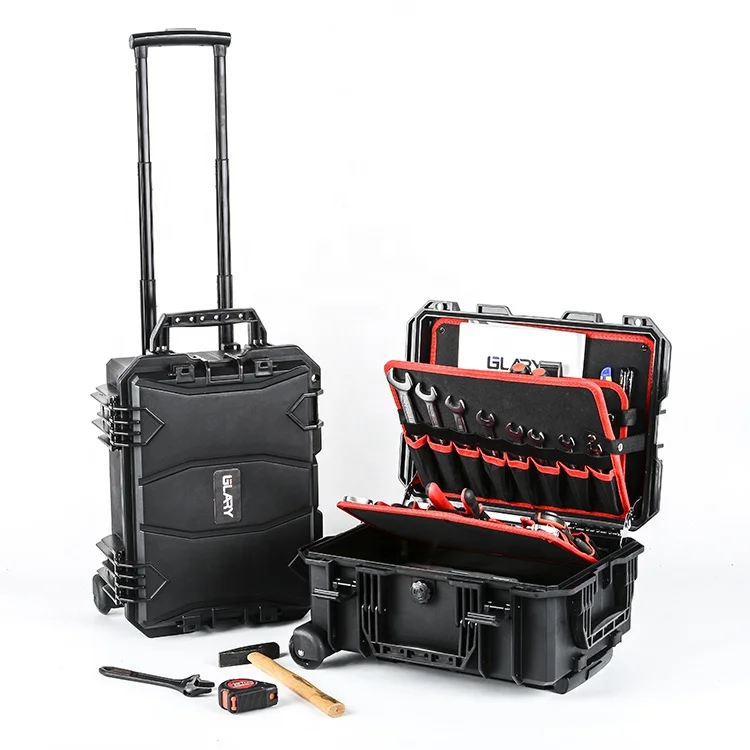 GLARY trolley protective tool case with wheels waterproof hard plastic tool storage case box rolling travel power tool case box