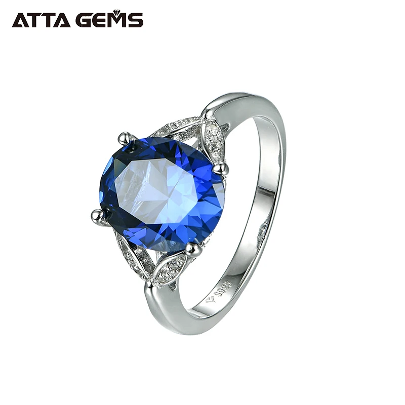 5 Carat Synthetic Ceylon Sapphire Diamond Platinum Solitaire Sapphire Engagement Ring for Women