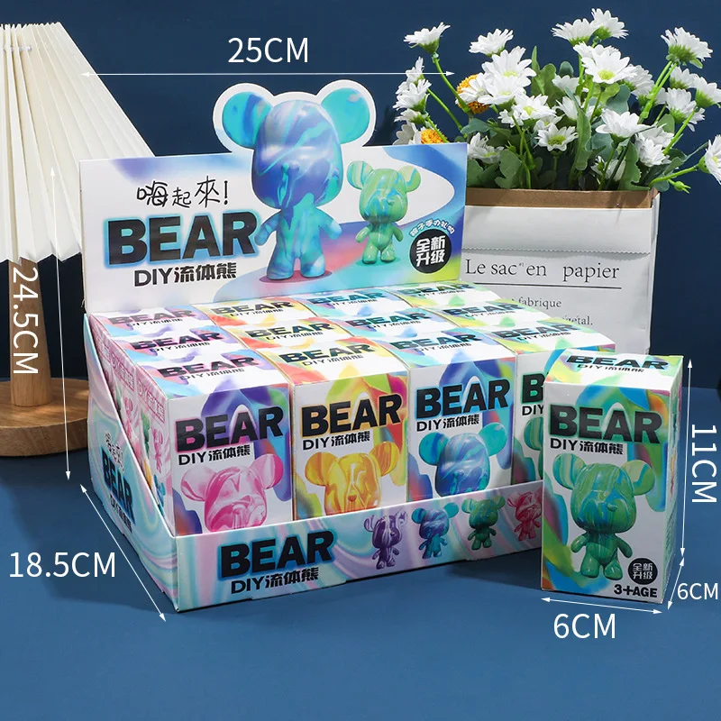 T219 New Product DIY fluid bear keychain material package for children handmade painted toy
