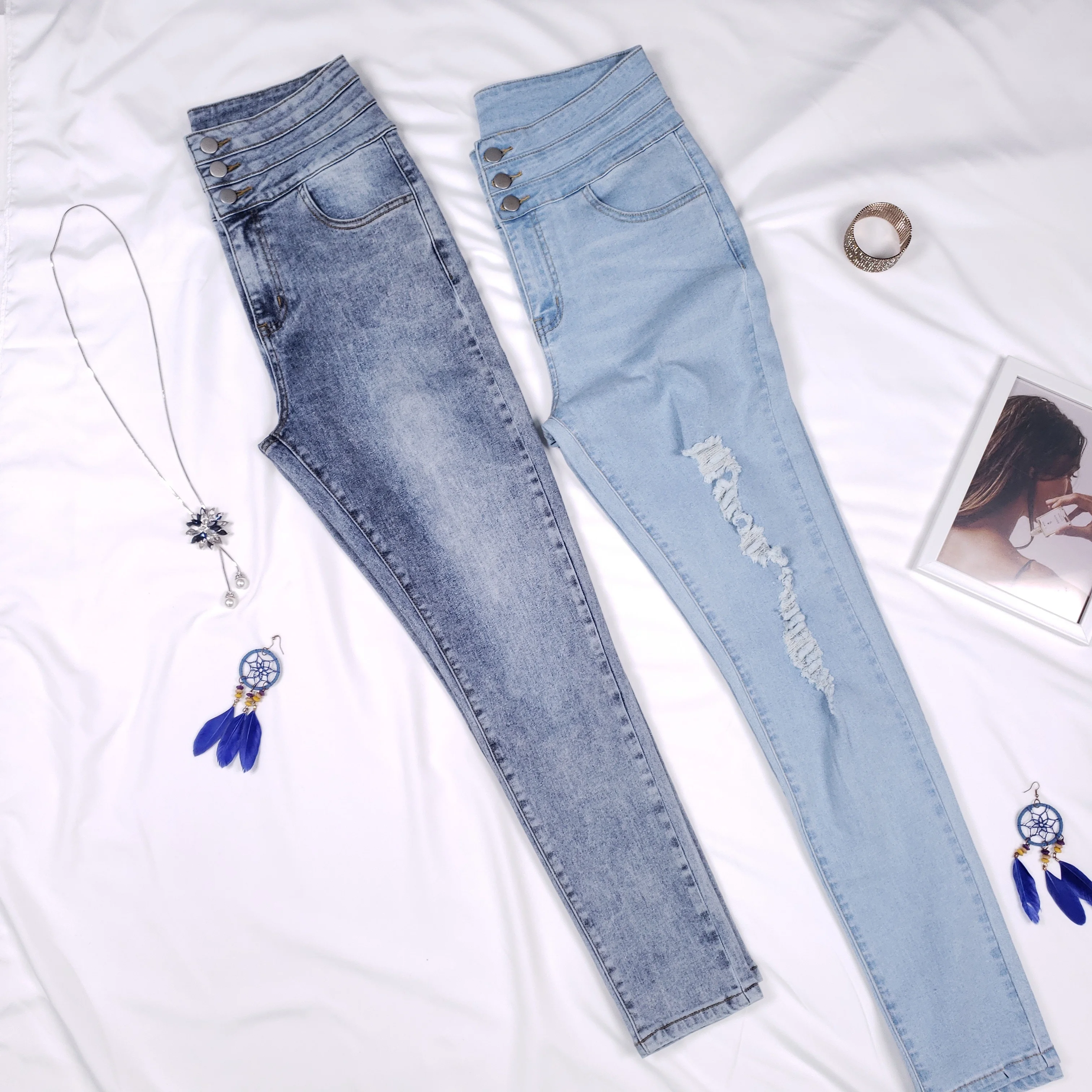 SKYKINGDOM gz longchan jeans women 2021 skinny pencil women ripped jeans distressed jeans women