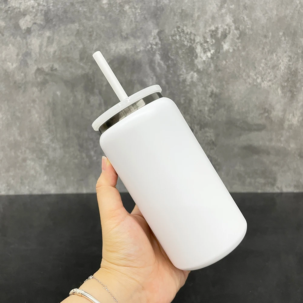 US Warehouse Stainless Steel 16oz Black Plated Tumbler With Lid And Straw For UV DTF Wraps Vacuum Insulated Mason Jar Beer Can