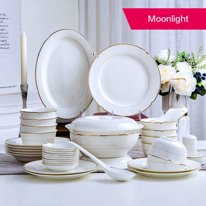 56pcs Bone China tableware set bowl plate set household ceramic tableware daily ceramic dinnerware set
