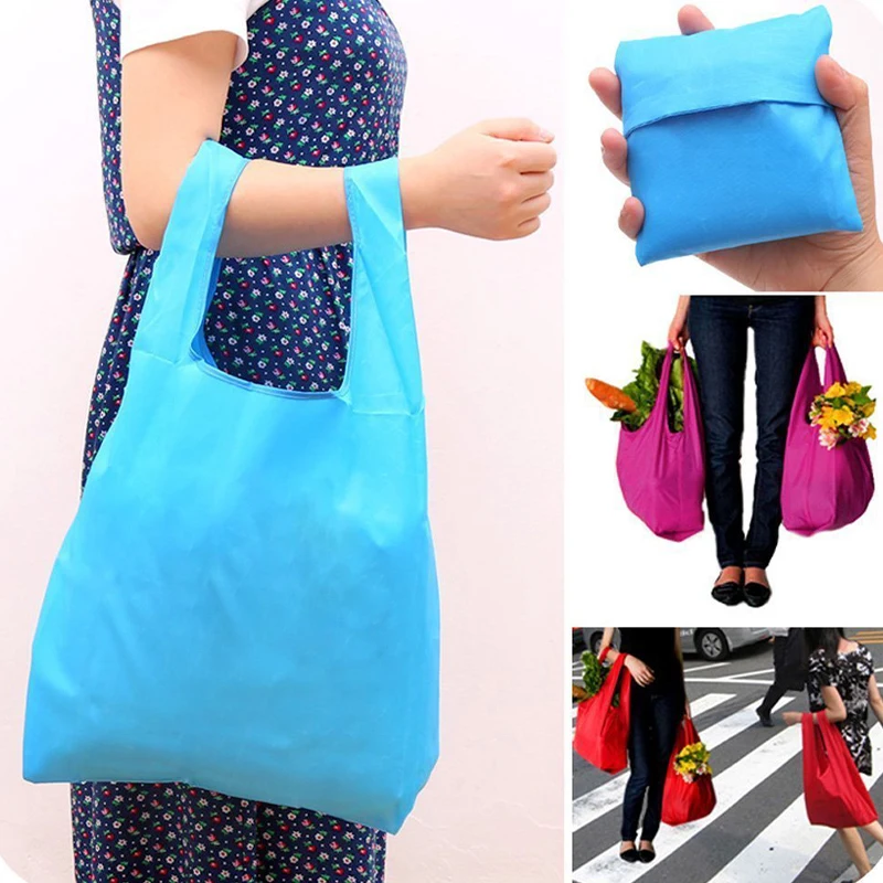 Eco Friendly Custom Logo Polyester Foldable Tote Bags Nylon Foldable Reusable Shopping Bag for Grocery