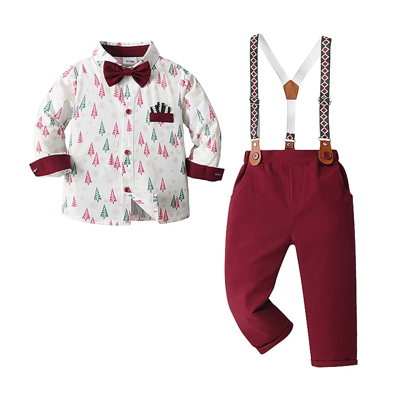 Рождественская детская одежда в европейском и американском стиле, Костюм Джентльмена, детская одежда, одежда для маленьких мальчиков, с рисунком елки