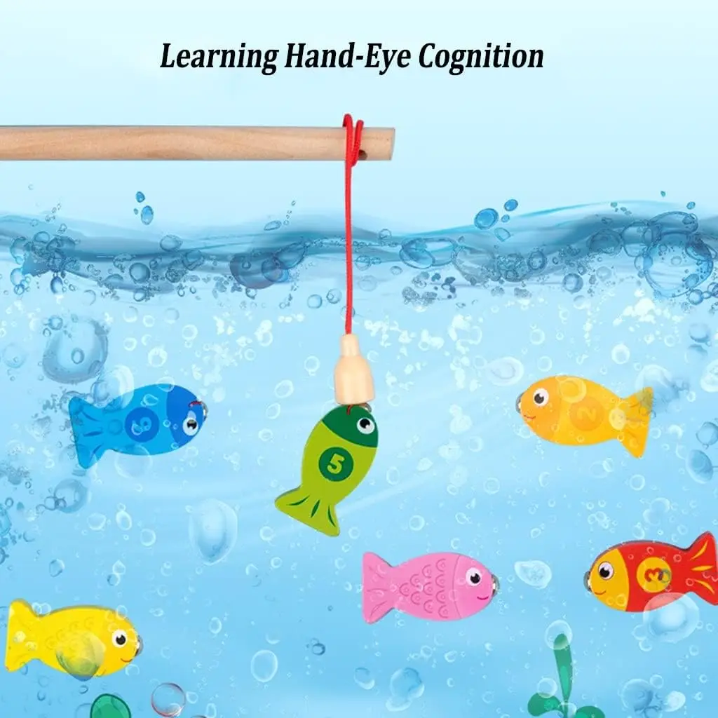 Wooden Magnetic Fishing Game Toddlers Fine Motor Skill Toy Preschool Classroom Learning ABC and Math Educational Toys