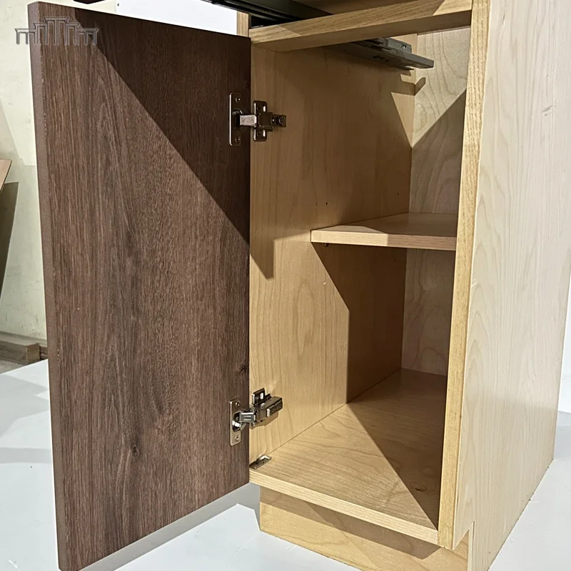 Modern European Style Frameless Structure MDF Veneer/Melamine Cabinets Slab Door Kitchen Base Cabinets for American Apartment