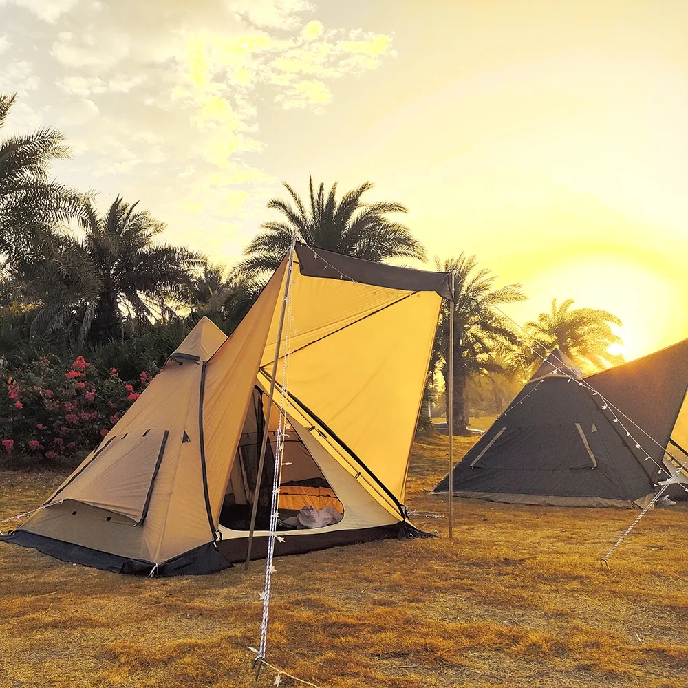 Outdoor Pyramid Bell Indian Teepee Tent Hexagonal Pyramid Tent For 3-4 Man