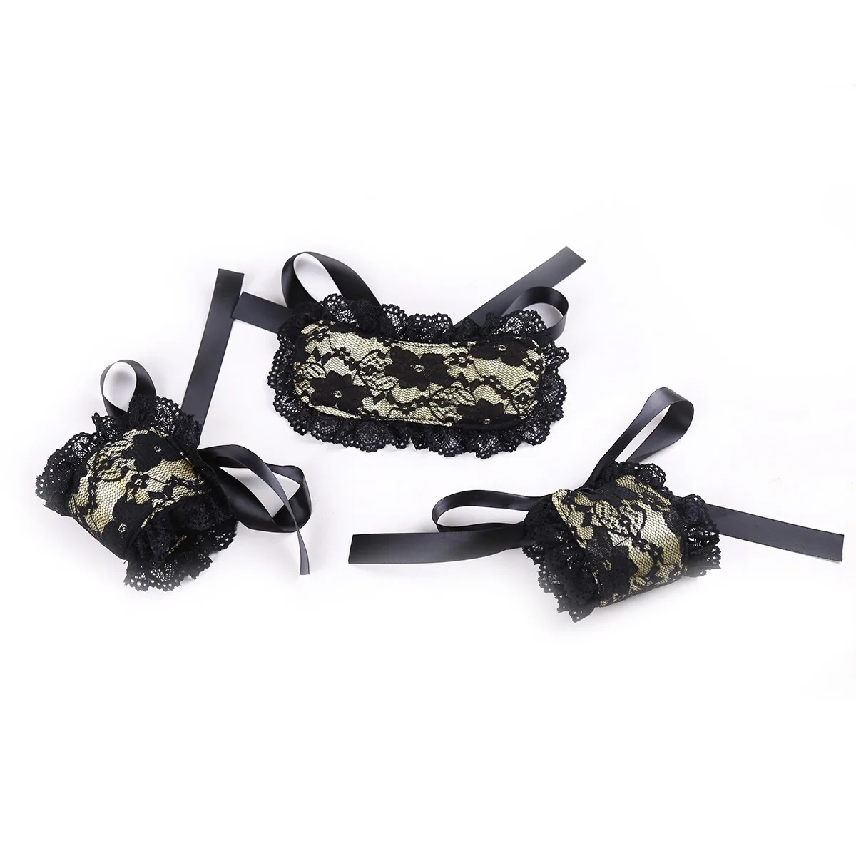 Wholesale seductive sexy sponge ribbon handcuffs flirting lace blindfold eye mask bdsm bondage toys for women couple sex toys