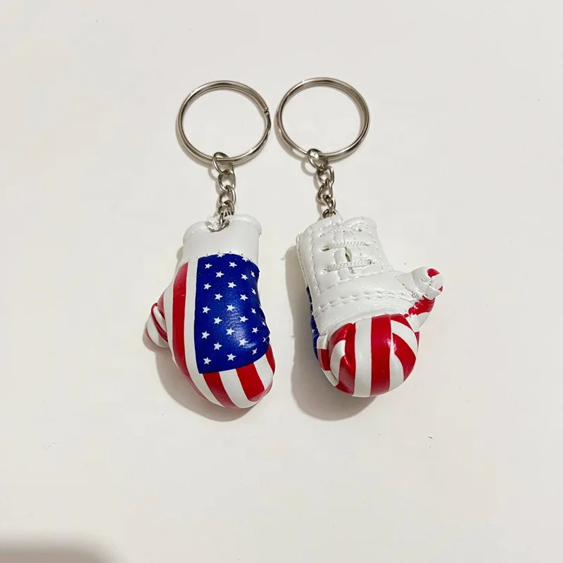 Peru UK Brazil Italy Mexico Spain  Flag Key chain Mini Boxing Glove Key Chain  Mini Key Chain Ring Fob country Gift