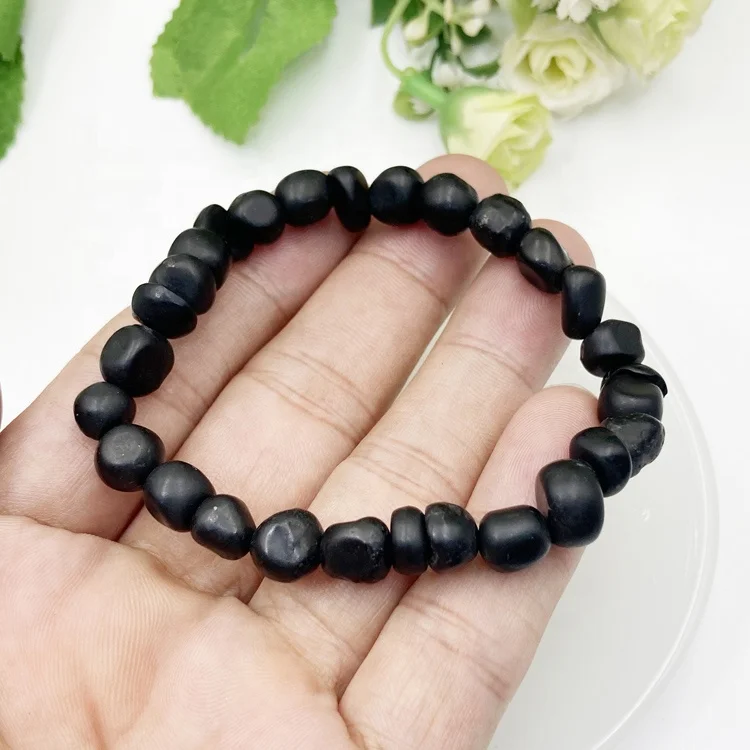 Bracelet Of Anxiety and Desire Natural 8mm Shungite Tumbled Stone Bracelet For EMF Protection
