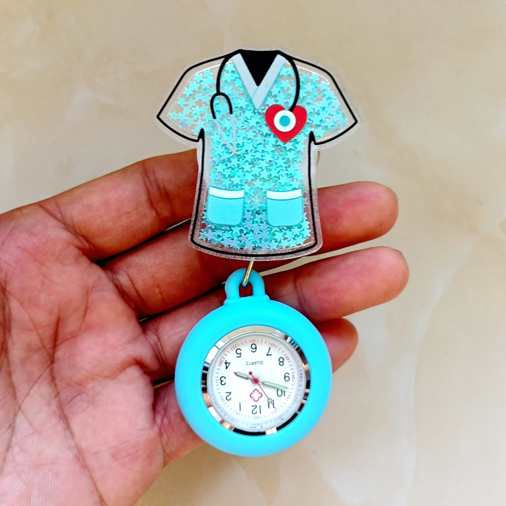 Creative Hospital Medical Icons Nurse Doctor Unisex Acrylic Shiny Retractable Badge Reel Clip FOB Pocket Watches Medicine Clock