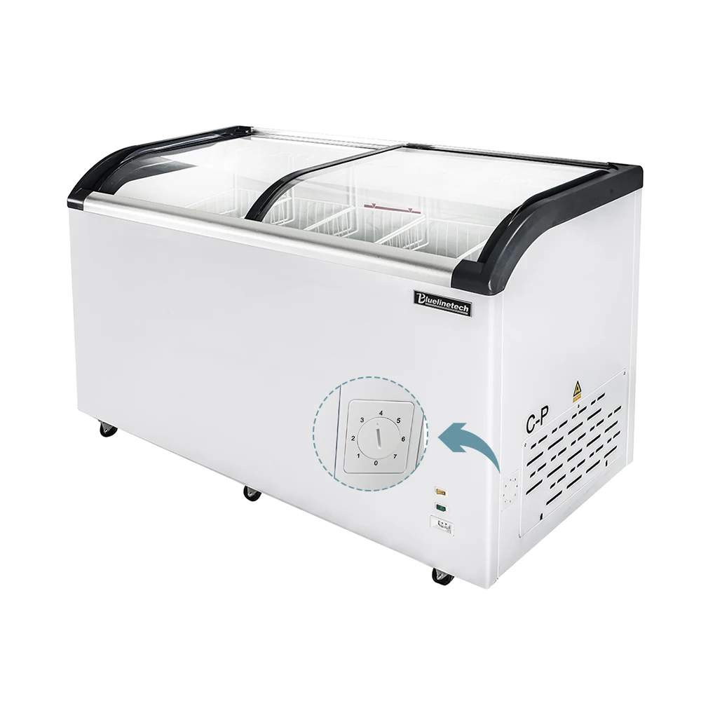 Curved Gelato Showcase Chiller Glass Door Chest Freezer with CE