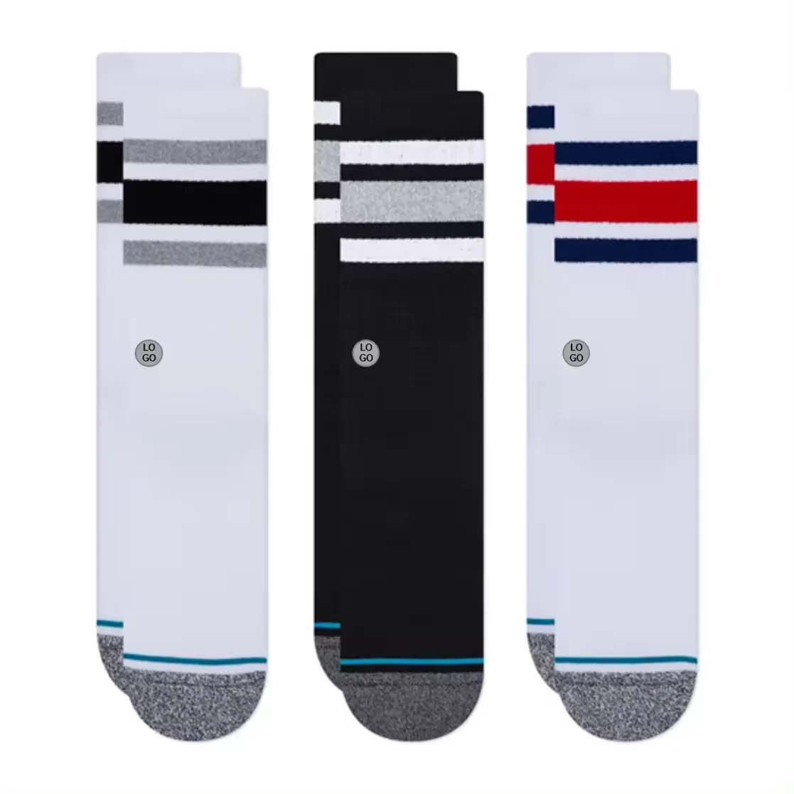Socks embroidery custom logo cotton designer funny striped crew custom socks for men