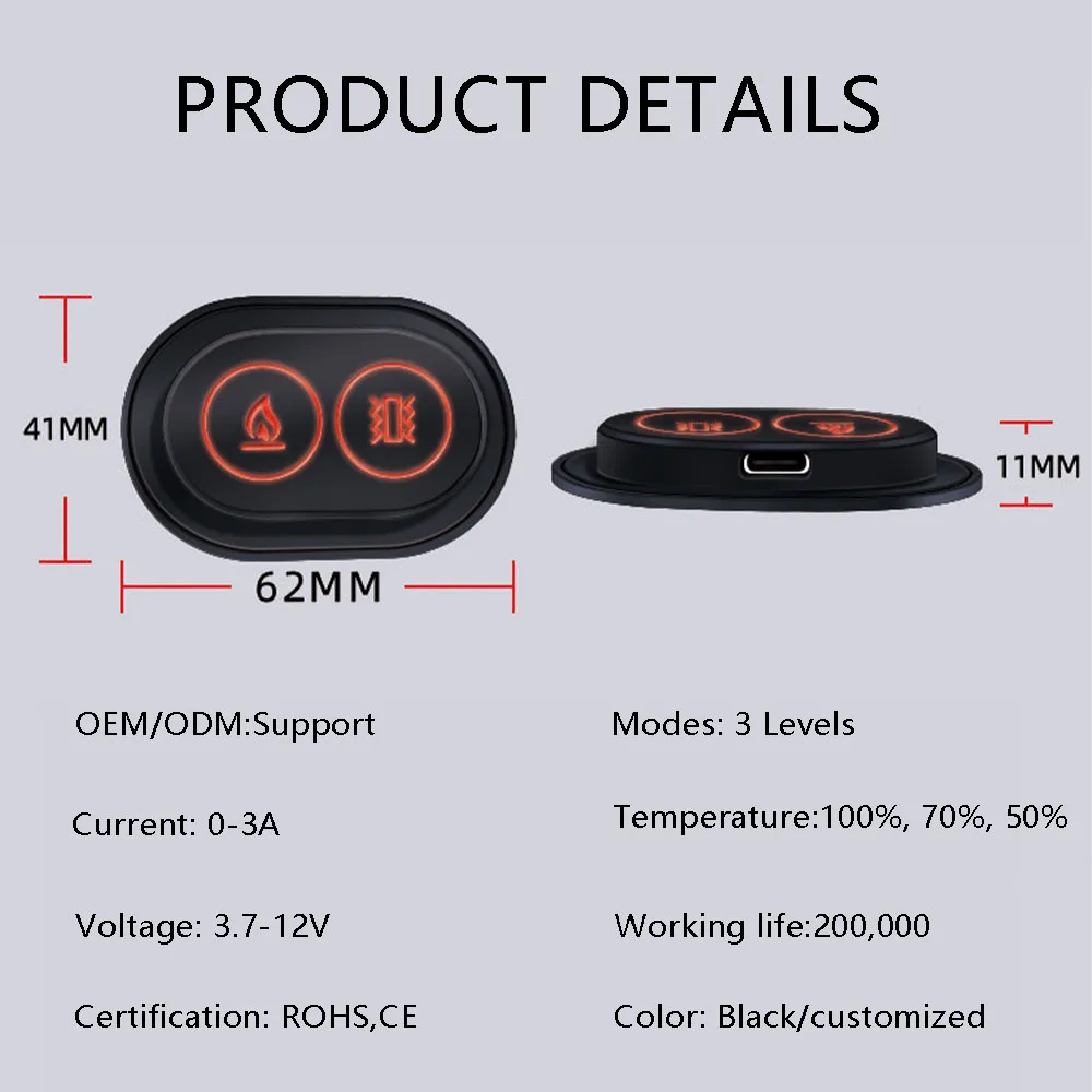 Silicone temperature control switch three heat glove switch heat sheet controller silicone key manufacturer Green light