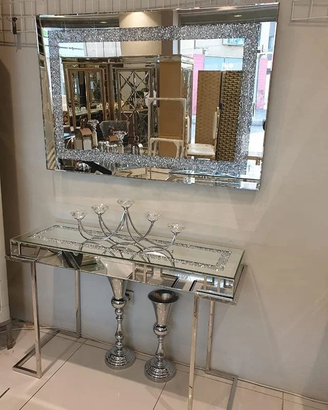 2020 New Arrival High Quality Modern Luxury Stainless steel  Crushed Diamond Mirrored Console Table With Mirror