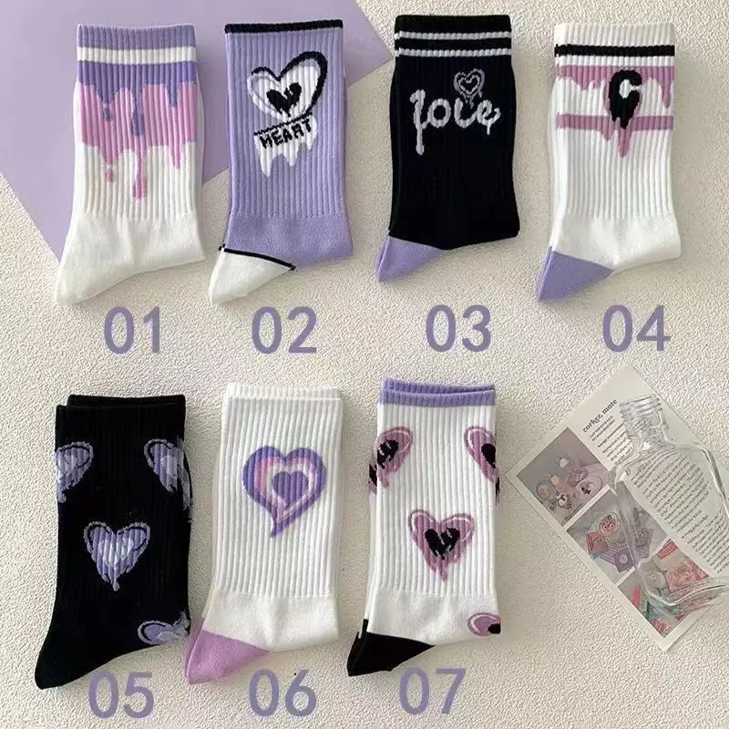 Jingwen women cotton material purple suit mid-tube cartoon sports socks