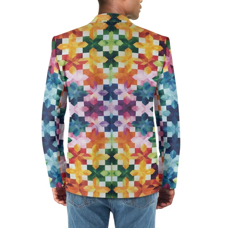 Blazers Suit Coat Jacket Man Suit Custom Fashion Lattice Casual Spring Autumn Pocket One Piece Knit 100% Polyester Printed