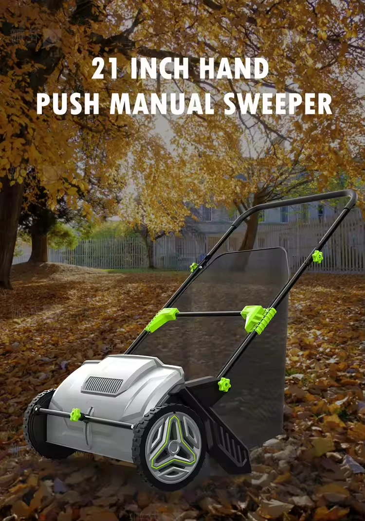 21inch Manual Hand Push Walk Behind Grass Leaf Collector Push Lawn Street Sweeper for Garden Grass Catcher