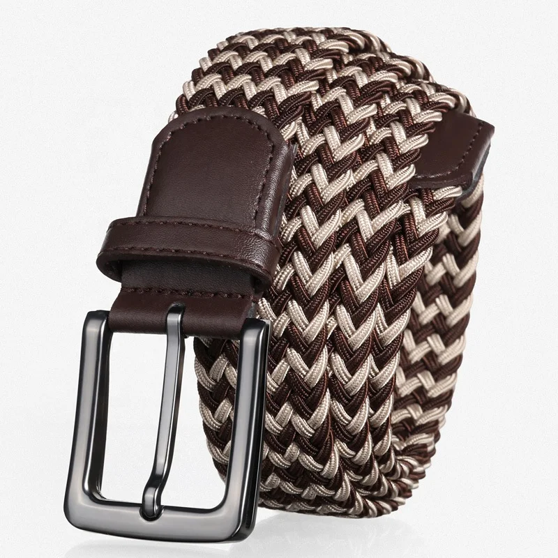 Оптовая продажа мужские плетеные ремни шириной 34 мм стрейч повседневные для гольфа без отверстий