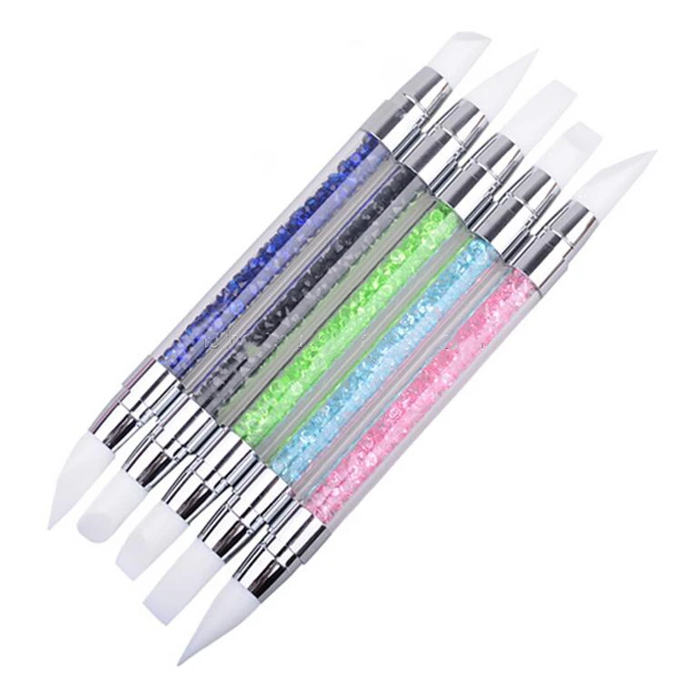 Double Heads silicone Nail Drill Pen Acrylic handle Dotting Pencils Nail Art Picker Pen Manicure Tool nail foil pen