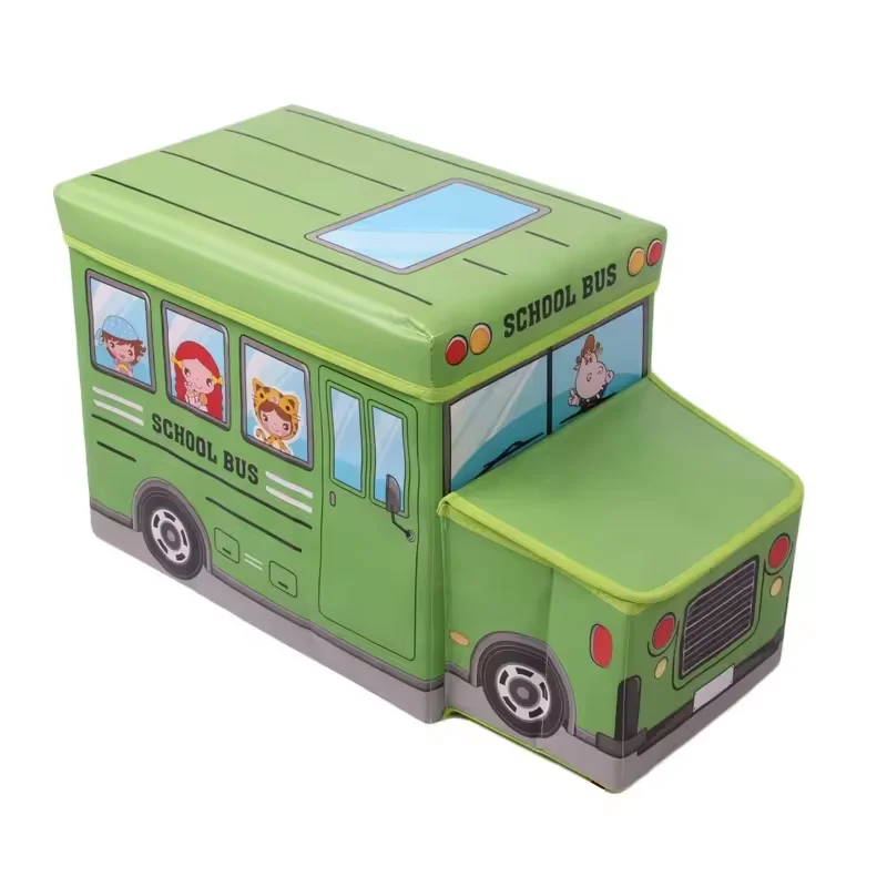 Cartoon Car  Non-woven Storage Box Folding Ottoman Of Kids School Bus Storage Stool