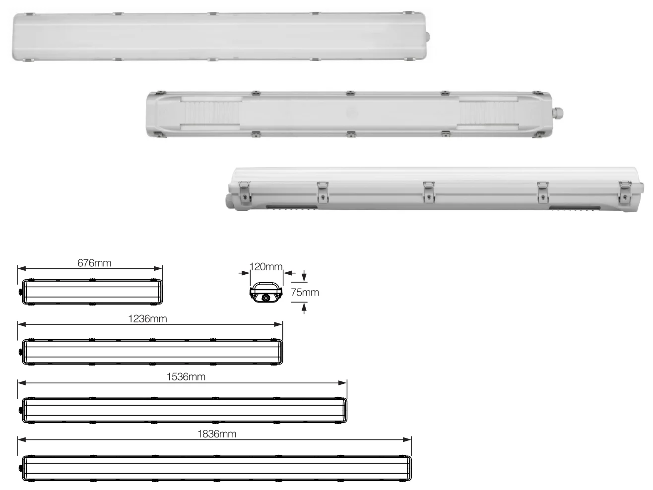 IP66 LED CCT Waterproof light LED Tri-Proof Light Double-row LED module 2ft 4ft 5ft 6ft