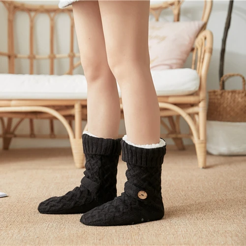 Super Soft Warm Cute Plush Face Non-Slip Fuzzy Crew Winter Home Socks Fluffy Plush Crew Slipper Socks