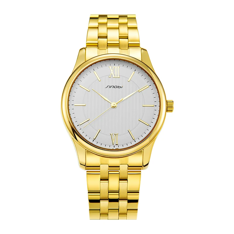 SINOBI Quality Business Watch Luxury Stainless Steel Watches Men Gold Golden Wristwatch S9833G Relogio Masculino Mens Watch Sets