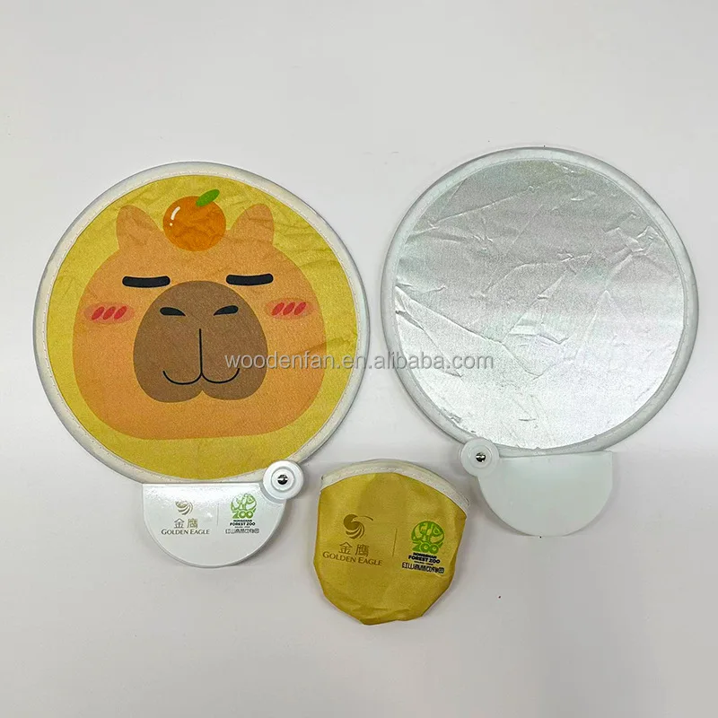 Customized Sublimation Printed Pop Up Round Hand Fan Flexible Foldable Nylon Flying Disc Fans for Summer Promotional