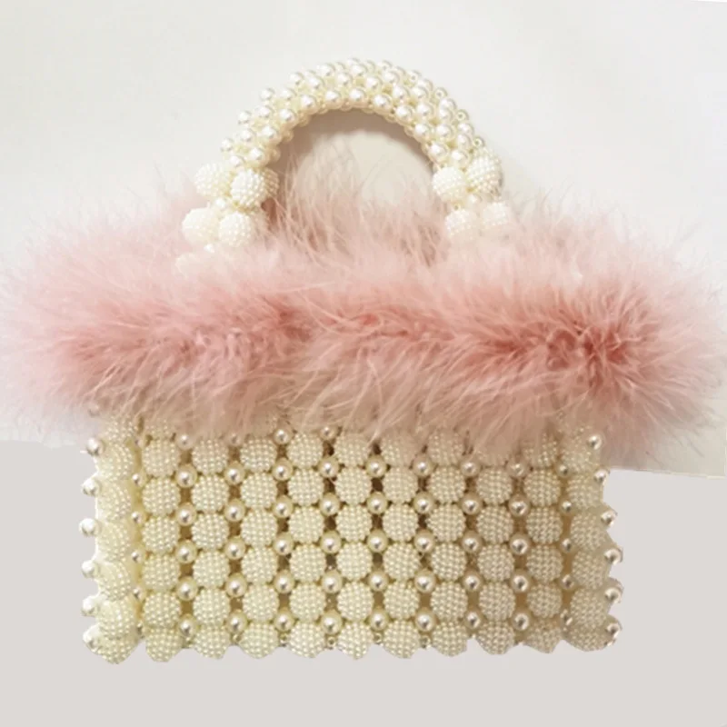 2024 Handmade Women Luxury Beaded Handbag Small Mini Unique Pearl Tote Purses