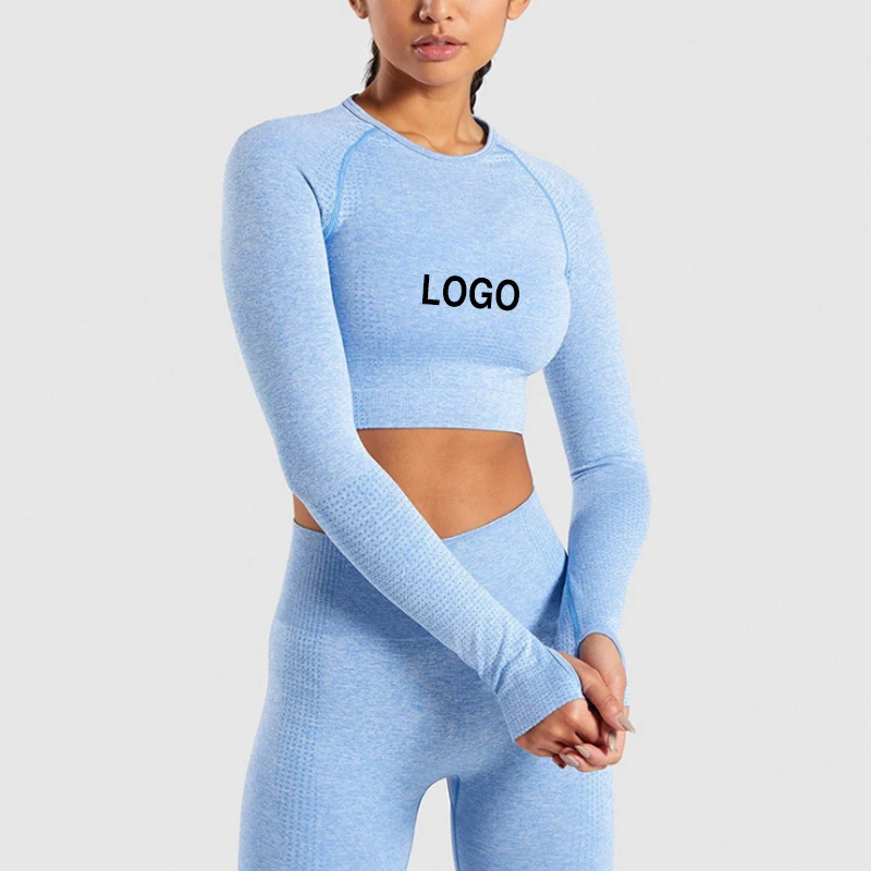 Бесшовная Женская эластичная блузка с пупком, маленькие колготки для фитнеса, большой размер, штаны и топы с высокой талией для йоги и спортзала, комплект одежды