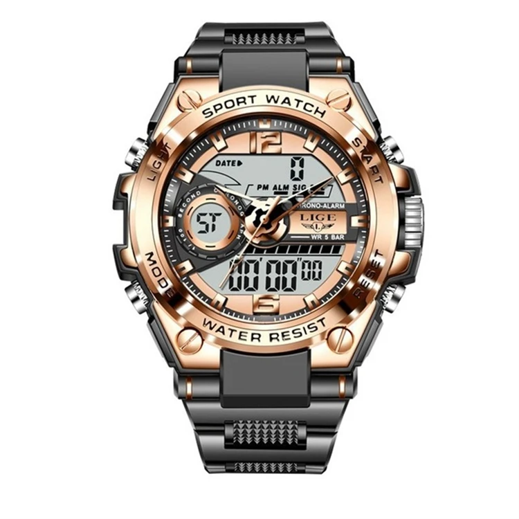 Hot Selling Lige Brand 8922 Mens Silicone Strap Analog Quartz Sport Digital Watch